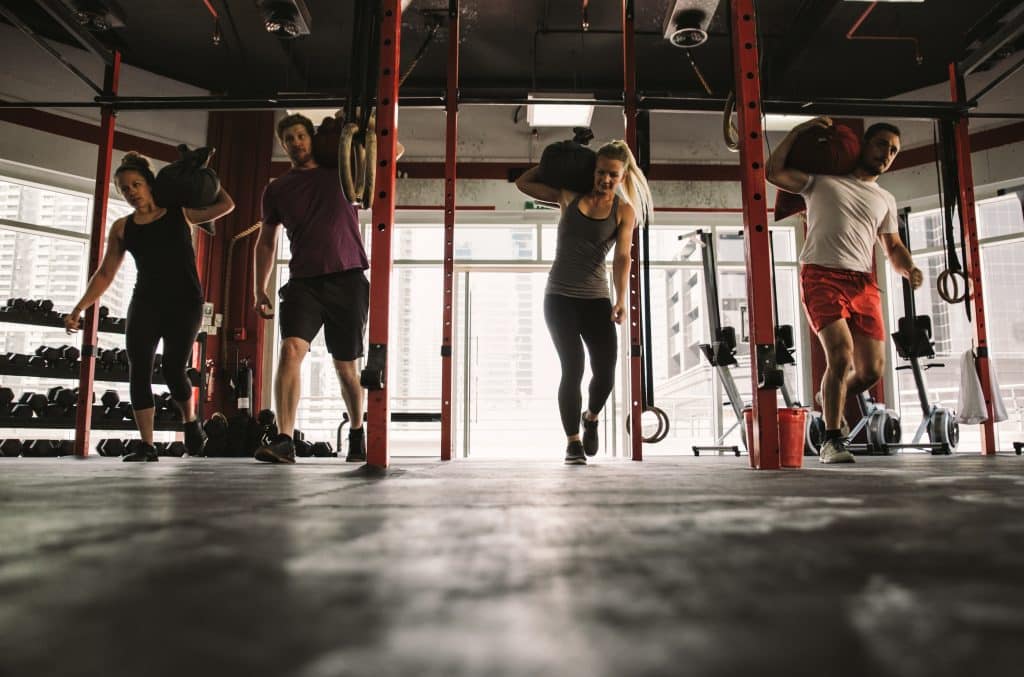 a group of people in a gym